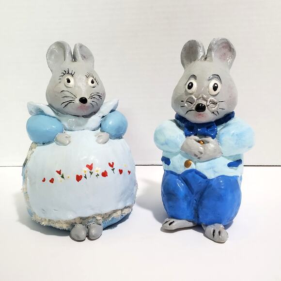 Vintage Hand Made Mom Pop Mice Statue Figurine 7 inch Grandma Grandpa Mouse - Picture 15 of 15